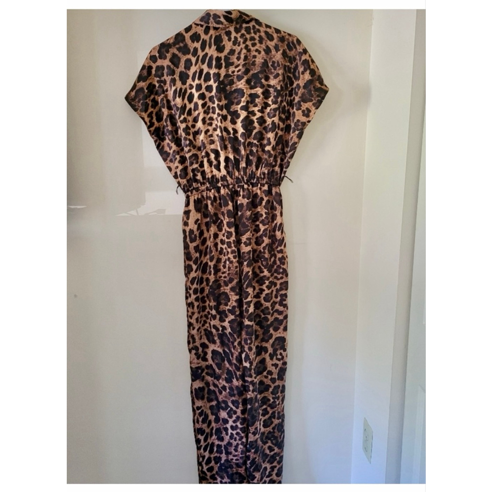 Michael Kors Leopard Print Wide Leg Jumpsuit XS Collared Button Front - Picture 6 of 13
